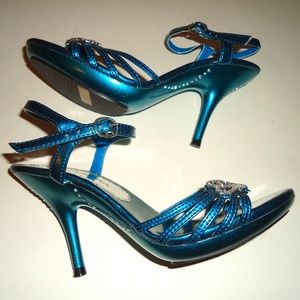 LASONIA Women's Elegant Blue Heel Sandal Rhinestones Size-5.5